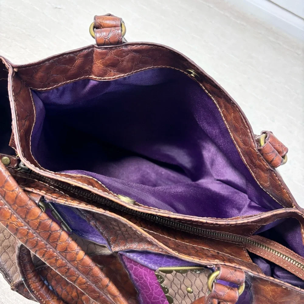 Jessica Simpson Vintage Leather Retro Y2K Brown & Purple Bag, Shoulder Bag - Picture 16 of 16